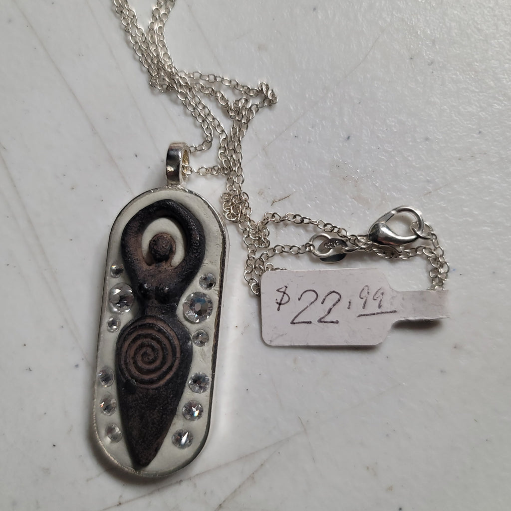 Goddess Pendant — Dark Patina with Clear Rhinestones