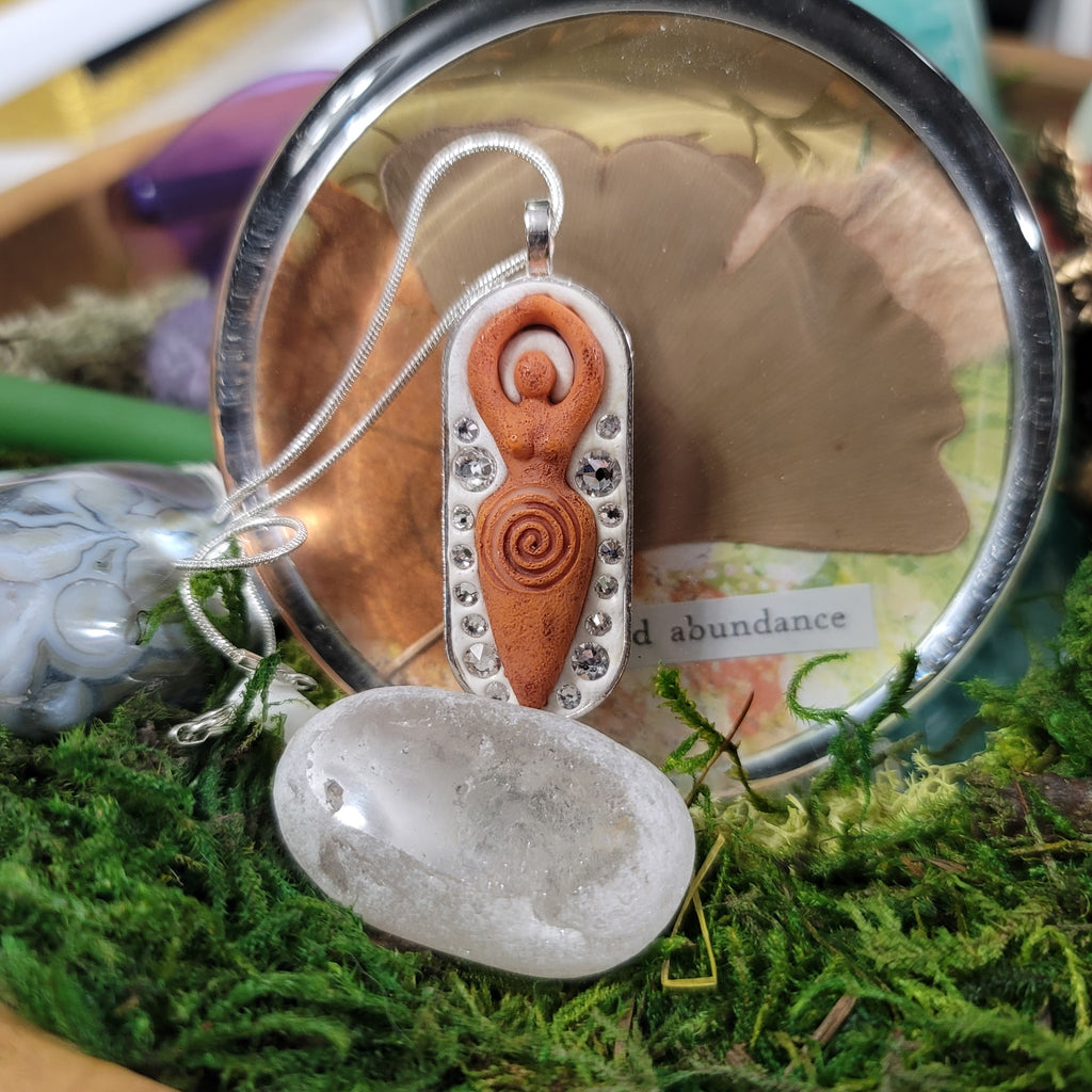 Goddess Pendant — Amber/Orange, Plain White Background