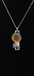 Sunflower Pendant — Silver with Black Accents (Handmade, One‑of‑a‑Kind)