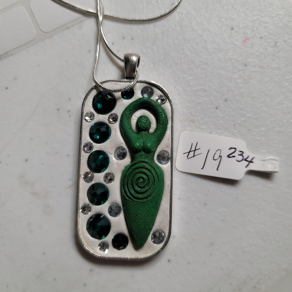 Goddess Pendant — Green with Emerald Rhinestones