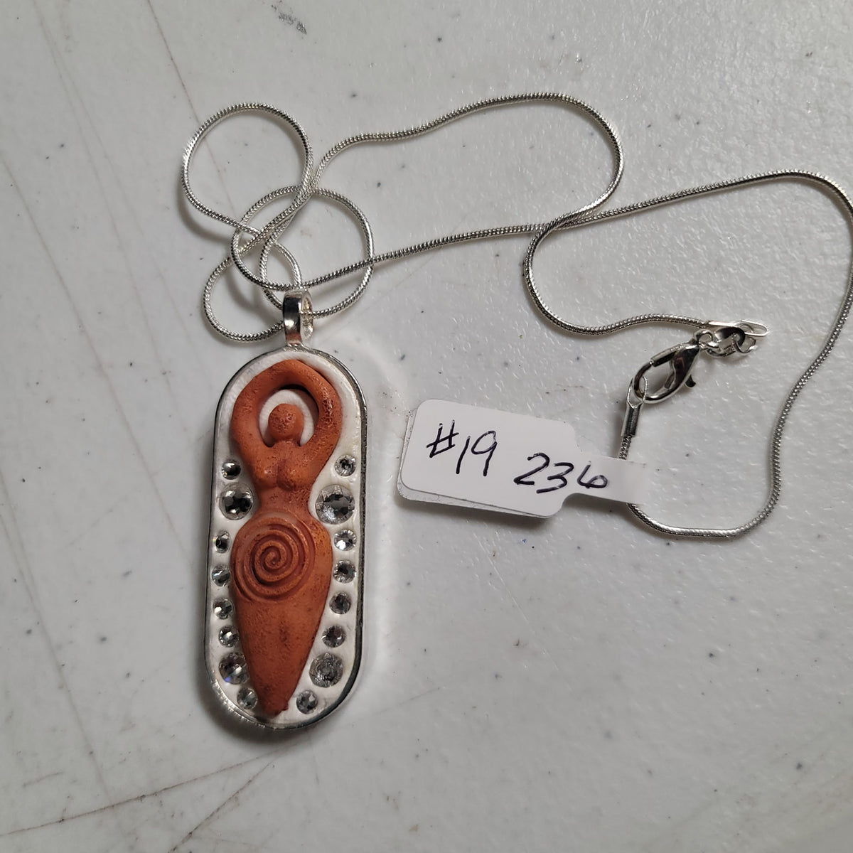Goddess Pendant — Amber/Orange, Plain White Background