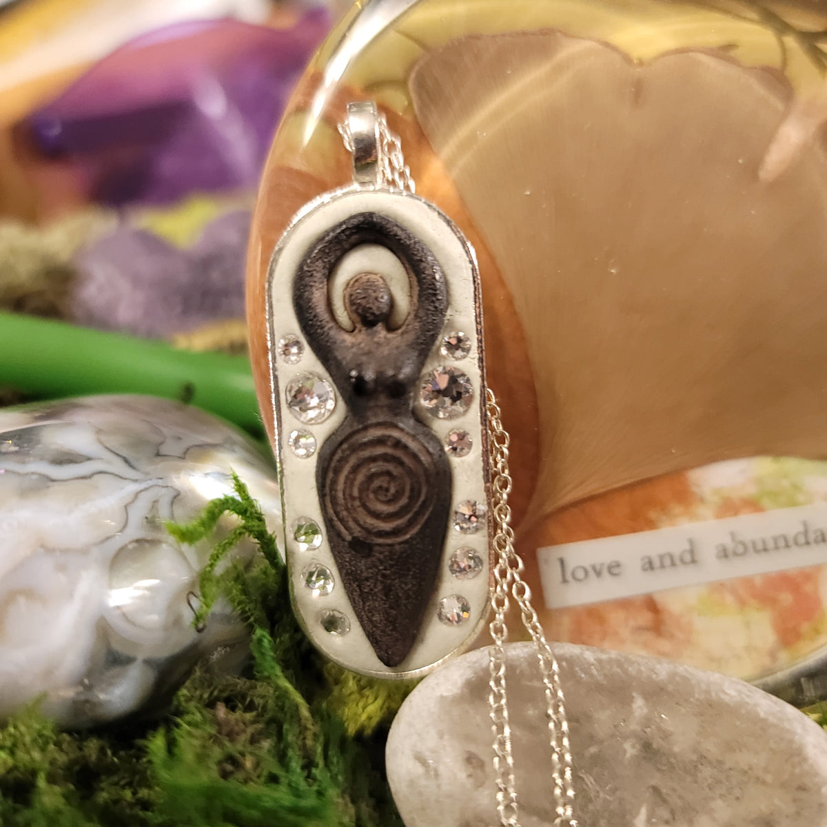 Goddess Pendant — Dark Patina with Clear Rhinestones